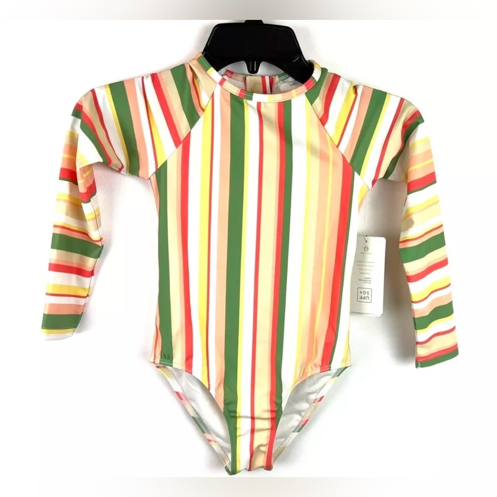 Roxy Girl’s Striped Long Sleeve Rash Guard One Piece Swimsuit Size S